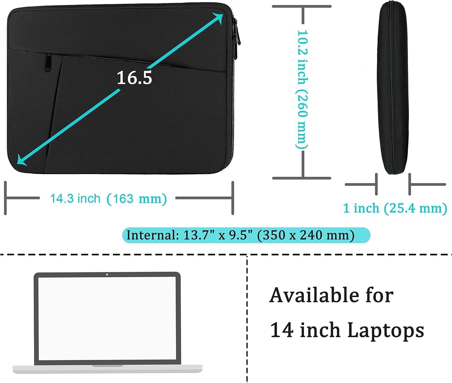 Laptop Sleeve Case 14 Inch Soft Padded Computer Bag Durable Cover for MacBook HP