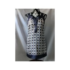 Forever 21 Womens Blue Brown Geometric Print Sleeveless Button Mini Dress Small