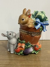 Vintage Ceramic Easter Bunnies In Vegetable Patch Trinket/ Jewelry Box