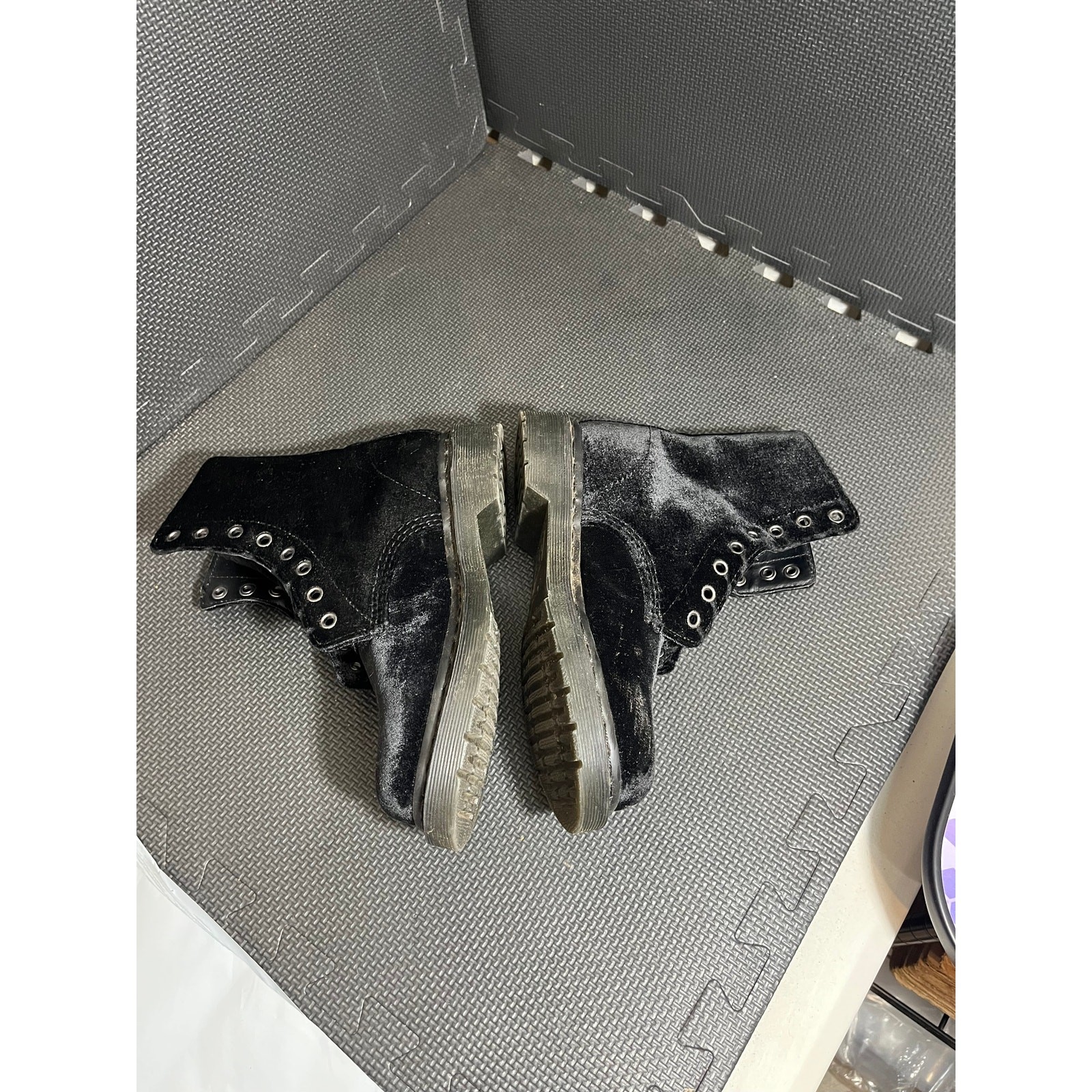 Doc Dr Martens Page Black Velvet Combat Boots Womens Size 7 Grunge Moto Emo thumbnail 4