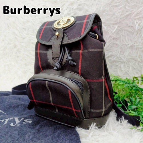 Burberrys Nova Check Mini Backpack Gold Logo PVC Leather Auth