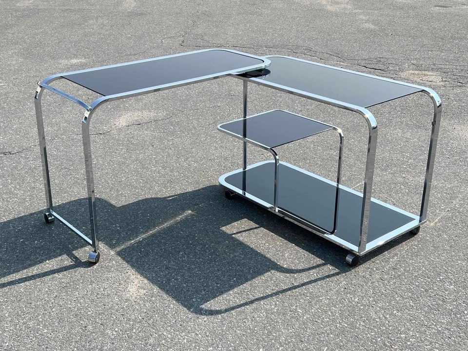 Carro de barra de vidrio cromado Milo Baughman DIA Design Institute of America Mid Century Foto 3 de 4