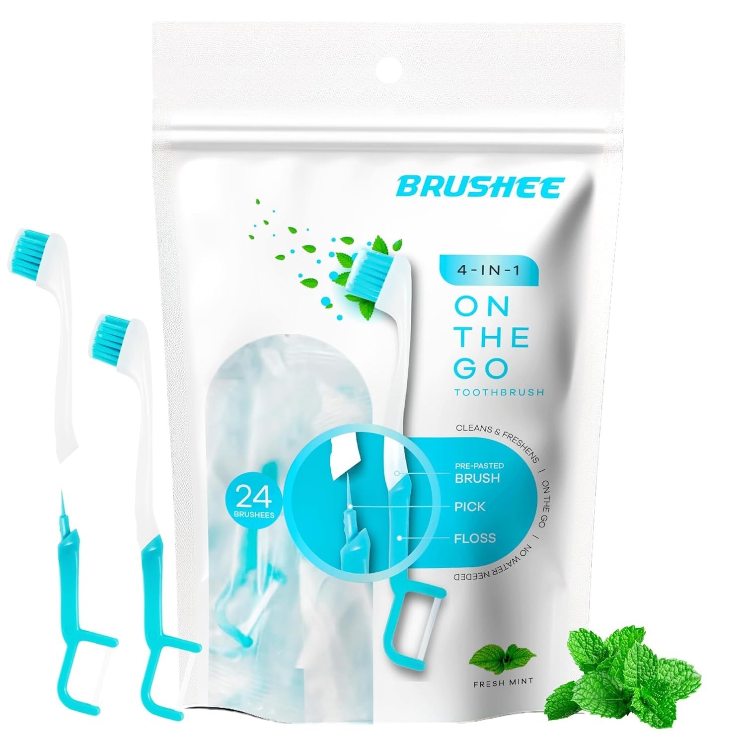 Portable 4-in-1 Oral Care Solution | Travel-Sized Toothbrush & Floss - 24 Count