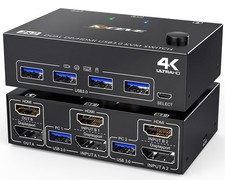 USB 3.0 HDMI + DisplayPort Switch KVM 2 PC 2 Monitor 4K@60Hz 2K@120Hz, HC109