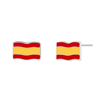 Spain Flag Country Travel Stud Earrings - Genuine 925 Sterling Silver Back Po...