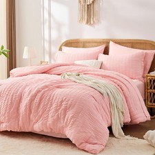 Pink Full Size Comforter Sets 7 Pieces, Luxury Seersucker Bed in a Bag Full f...
