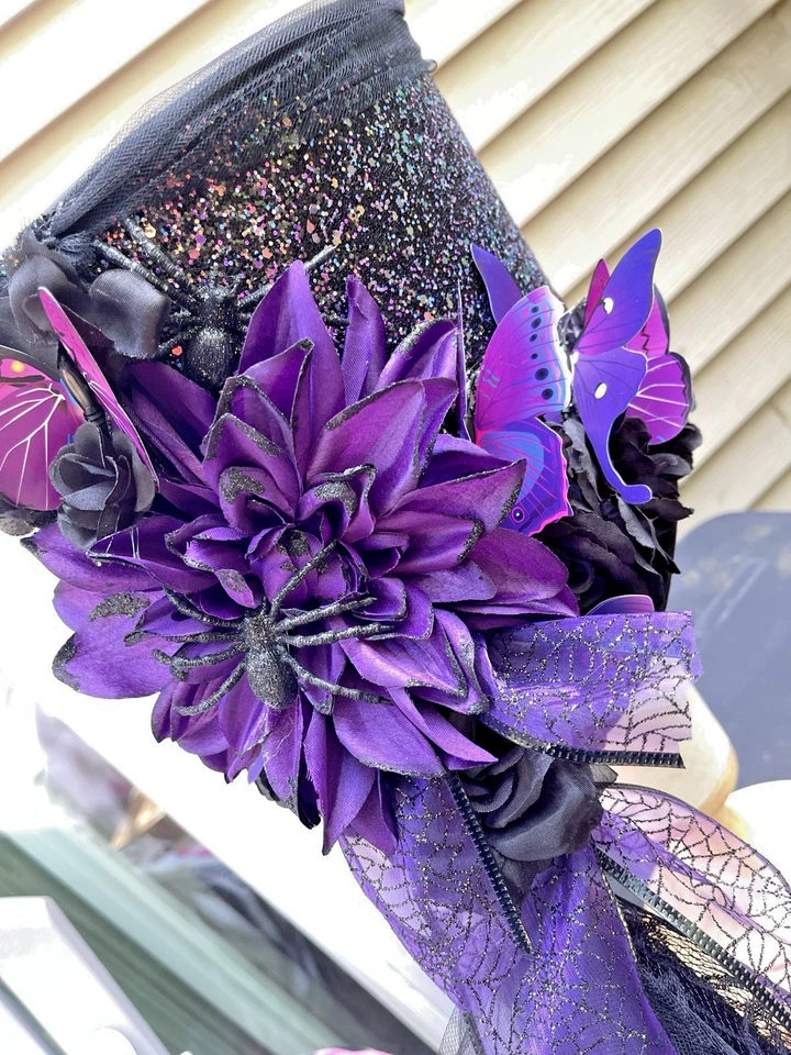 Sombrero de copa victoriano negro Steampunk - alto diseño personalizado de satén y tul Foto 2 de 4