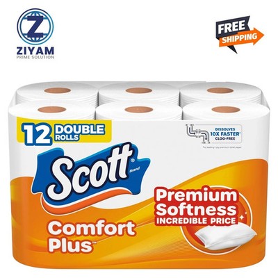Scott ComfortPlus Toilet Paper 2-Ply Soft Bath Tissue | 12 Double Rolls Strong