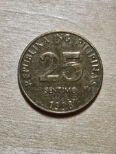 Philippines 25-sentimos coin, 1998. KM# 271, Brass. Seal of the Central Bank.
