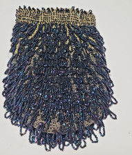 Vintage 1920's Midnight Blue Micro Beaded Drawstring Purse Fringe Art Deco Flapr