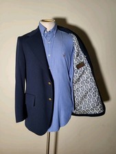 42R Vintage 1970s Navy Blue Rectangle Double Knit Polyester Blazer Jacket Coat