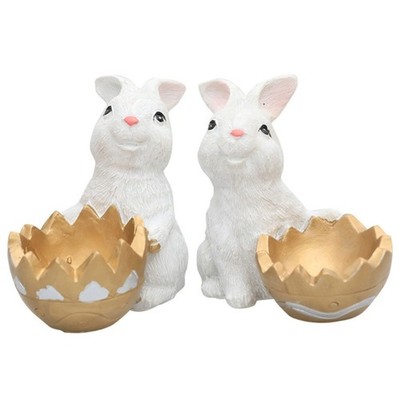 2pcs Cute Easter Rabbit with Eggshell Ornaments Spring Easter Party Decoration