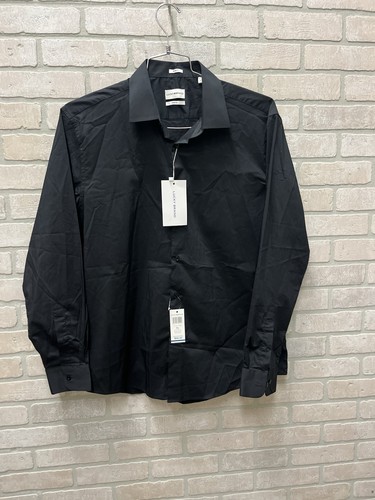 Lucky brand men’s button-down Long sleeve shirt solid black Sz XL catatonic NWT