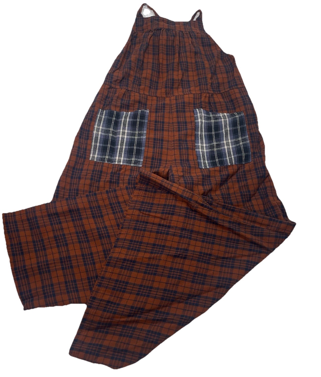 Natural Life Jumpsuit Romper Size Small Brown Plaid Wide Leg Contrast Pocket