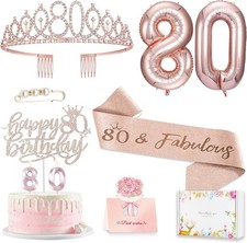 Glittery 80th Birthday Party Decorations: Sash, Tiara  Eco-friendly Candles