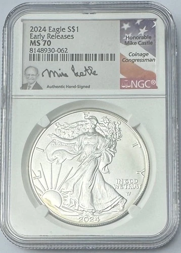 2024 NGC MS70 American Silver Eagle Mike Castle Signature Early Releases P232