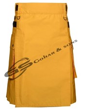 Men's yellow Cotton Utility Kilt -Utility Kilts For Men With Leather strap