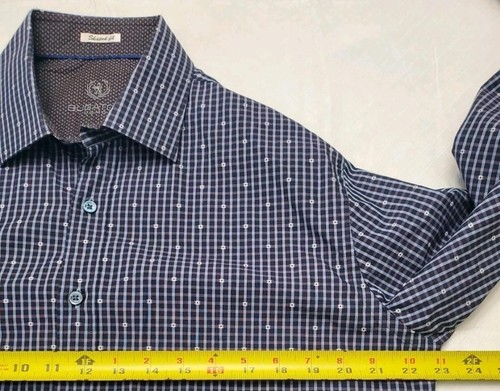 Camisa Bugatchi Para Hombre Grande Azul Cuadros Ajuste Manga Larga Algodón Vestido Moderno - Imagen 9 de 15