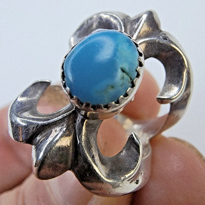 Sandcast Turquoise Native Ring Size 9 Sterling Silver 925 Vintage