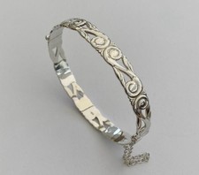 Vintage Sterling Silver Hinged Bangle. Scrolled Design.