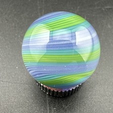 Contemporary Handmade Art Glass Marble .75" Blue Purple Green Layered Swirl MIB