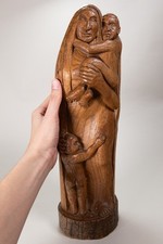 Dated 1941 Signed Roberto de la Selva Mother and Children Wood Carving