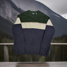 Izod Men's Long Sleeve Crew Neck Sweater Green/Gray/Blue Size Large