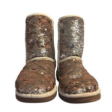 UGG Flip Sequin Classic Short Boots Brown Silver Size 5