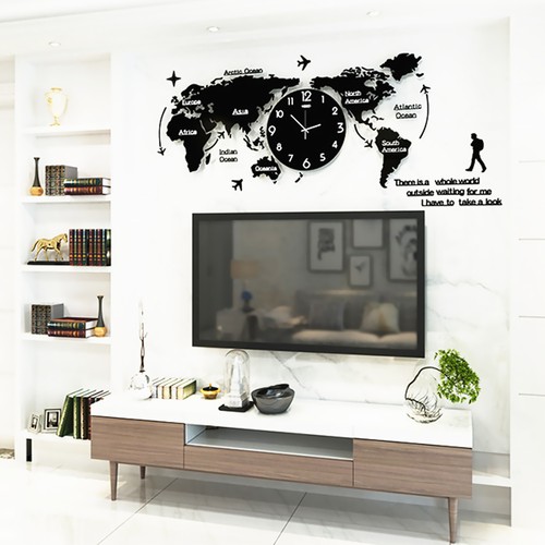 1 Set Acrylic Wall Clock Creative World Map Wall Hanging Clock for Office Home - Picture 3 of 8