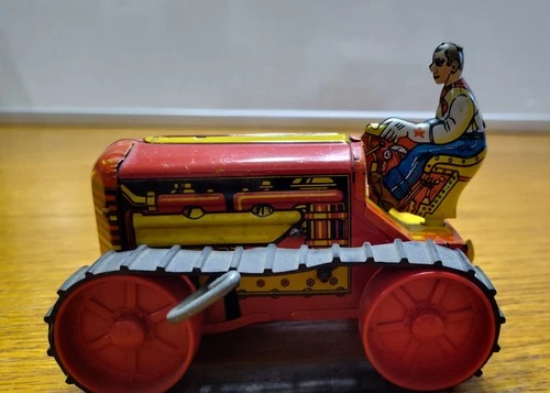 MARX Toys Vintage Tin Wind-Up Tractor Toy with Driver for Ages 8-11 Years