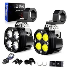 Universal Motorcycle LED Lights Auxiliary Spotlights White/Amber Driving Fog