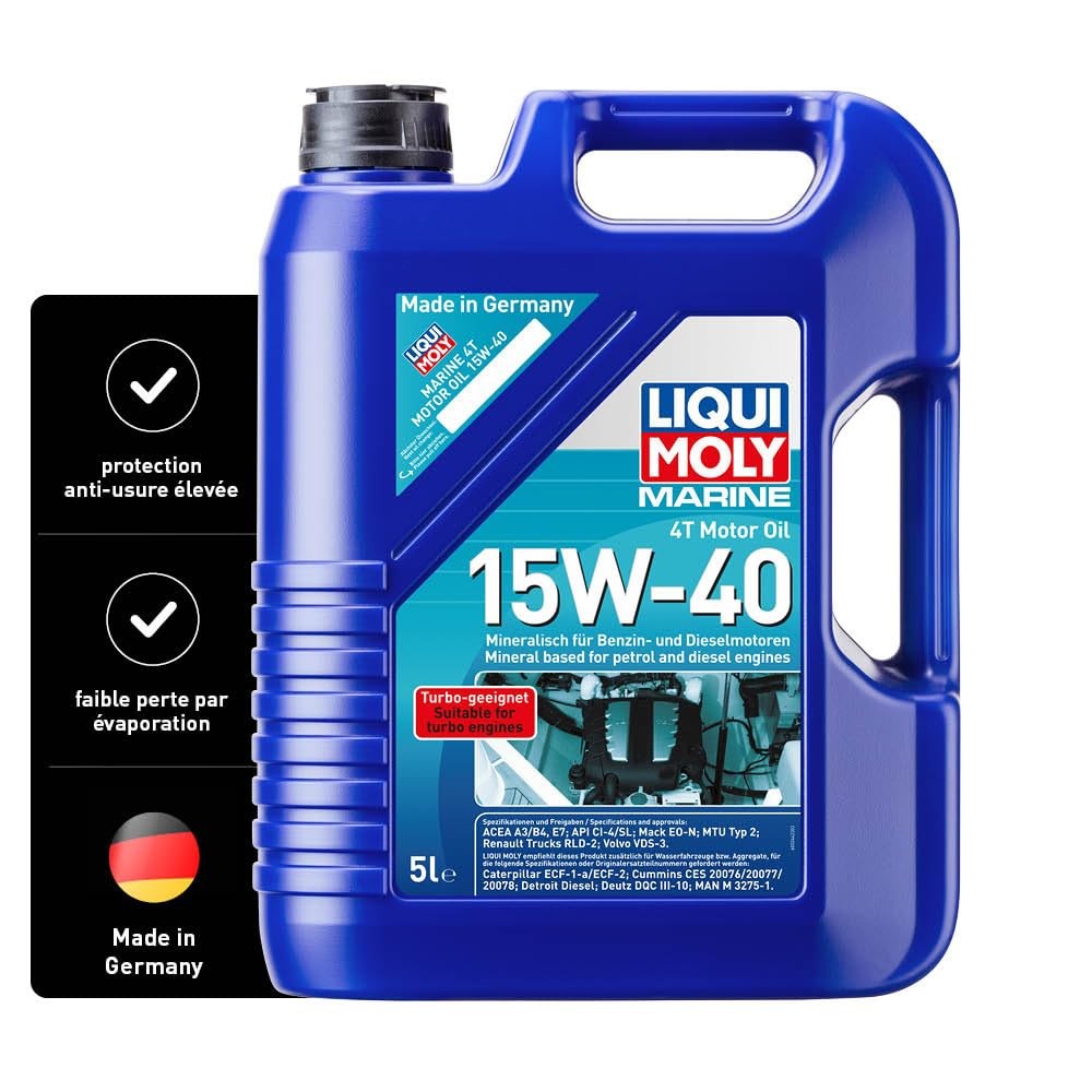 Huile moteur minéral 15W-40 Marine 4T haute viscosité avec bidon de 5 L de démarrage