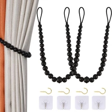 2 Pcs Wood Bead Curtain Tiebacks Window Draperies Holdbacks for Home Office