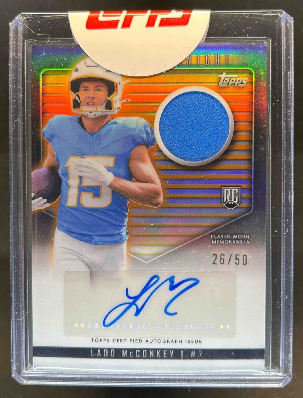 2024 Topps Midnight Ladd McConkey Rookie Jersey Auto RC Summer Solstice #26/50