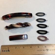 Lot of 8 Vintage Hair Clip Pin Barrettes Assorted Goody USA Tortoise Oval Twist