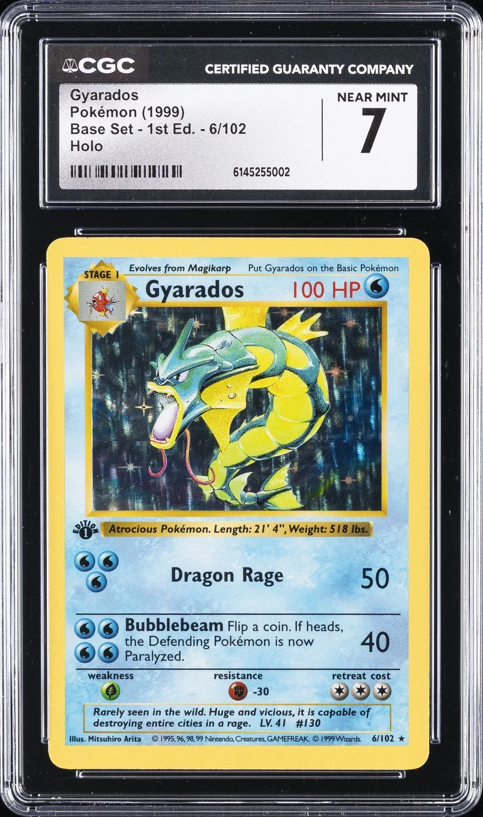 1999 POKEMON BASE SET 1ST EDITION HOLO #6 GYARADOS CGC 7