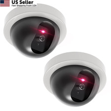 WALI Dummy Fake Security CCTV Dome Camera with Flashing Red 2 Packs, White