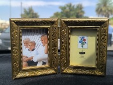 Burnes of Boston Vintage Ornate Gold Tone Folding Photo Frame 2.5x3.5 Home Decor