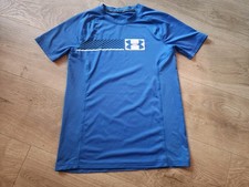 Under Armour Shirt Youth Medium YMD Short Sleeve Blue Boys Atheltic Polyester