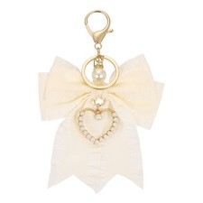 Bow Knot Keychain, Cute Bag Charm Keyring for Women Purse, Beige
