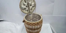 Vintage Dritz Large Round MCM Sewing Basket Woven Wicker Organizer Tray