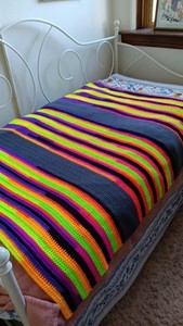 Vintage Handmade Crocheted Afghan 80s Vibe Bright Neon Colors