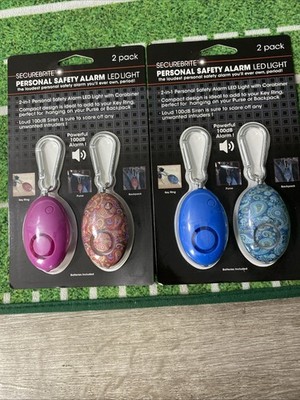 2- Securebrite Personal Safety Alarm LED Light 2 pack 2pk Blue & Paisley 100DB