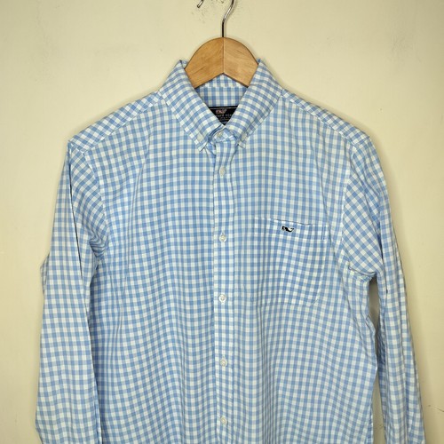 Camicia uomo Vineyard Vines vestibilità classica tucker media check gingham blu cotone - Foto 2 di 9