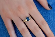 2CT Emerald Cut Black Onyx Lab Created Diamond 14K Gold Plated Wedding Ring