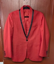 Mens Small Red/Black Satin Tuxedo Dinner Jacket Blazer Prom Formal Costume