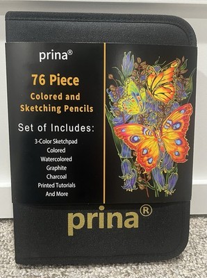 Prina 76pc Drawing Sketching Art Set Colored Pencils Charcoal Kit NEW