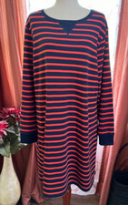 Old Navy navy blue & red striped dress long sleeve shift knit size XL Tall NWT