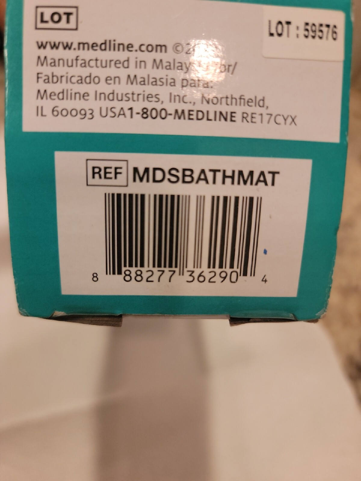 Medline Bath Safety Rubber BathMat Microban 13.4in x29in Brand New in