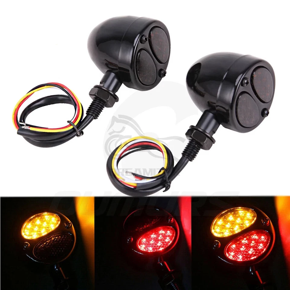 Indicador de señal de giro LED universal para motocicleta luz de freno de funcionamiento negro Foto 4 de 4